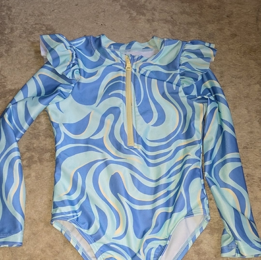 Blue Wave Pattern Kids Swimsuit